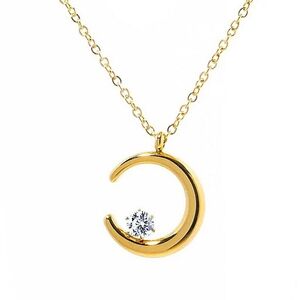 NEW Womens Gold Filled Crescent Moon Pendant Simulated Diamond Necklace,‎ 16-18”